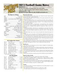 2013 Football Game Notes Game No