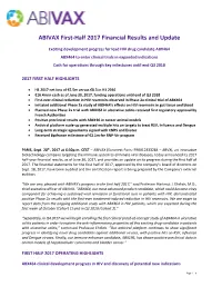 ABIVAX First-Half 2017 Financial Results and Update