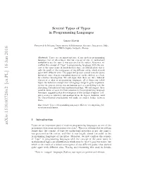 Several Types of Types in Programming Languages