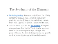 The Synthesis of the Elements