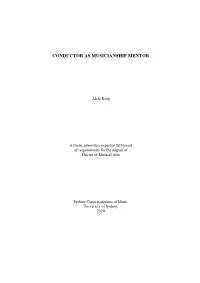 Thesis Submitted in Partial Fulfilment of Requirements for the Degree of Doctor of Musical Arts