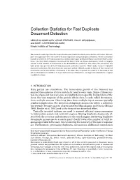 Collection Statistics for Fast Duplicate Document Detection