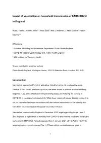 Impact of Vaccination on Household Transmission of SARS-COV-2 in England