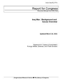 Iraq War: Background and Issues Overview