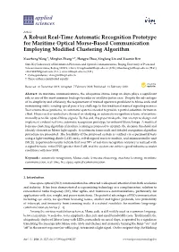 A Robust Real-Time Automatic Recognition Prototype for Maritime Optical Morse-Based Communication Employing Modified Clustering Algorithm