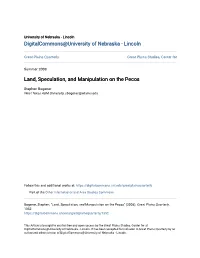 Land, Speculation, and Manipulation on the Pecos