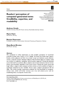 Readers' Perception of Computer-Generated News