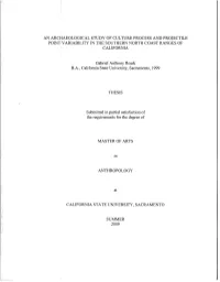An Archaeological Study of Culture Process and Projectile Point Variability in the Southern North Coast Ranges of California
