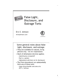 False Light, Disclosure, and Outrage Torts