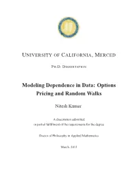 Modeling Dependence in Data: Options Pricing and Random Walks