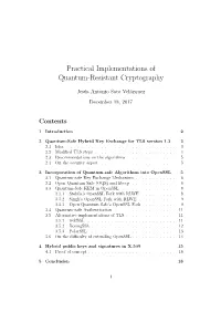 Practical Implementations of Quantum-Resistant Cryptography