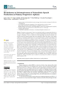 Breakdowns in Informativeness of Naturalistic Speech Production in Primary Progressive Aphasia