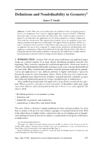 Definitions and Nondefinability in Geometry 475 2