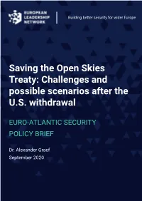 Saving the Open Skies Treaty: Challenges and Possible Scenarios After the U.S