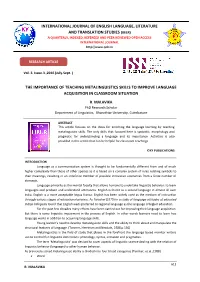 The Importance of Teaching Metalinguistics Skills to Improve Language Acquisition in Classroom Situation