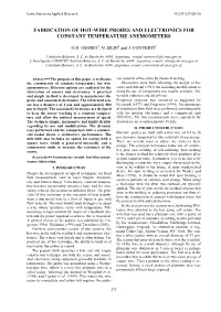 Fabrication of Hot-Wire Probes and Electronics for Constant Temperature Anemometers