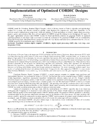 Implementation of Optimized CORDIC Designs