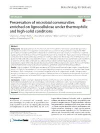 Preservation of Microbial Communities Enriched on Lignocellulose Under Thermophilic and High‑Solid Conditions Chaowei Yu1, Amitha P