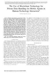 The Use of Blockchain Technology for Private Data Handling for Mobile Agents in Human-Technology Interaction*