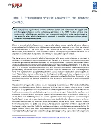 Tool 2. Stakeholder-Specific Arguments for Tobacco Control