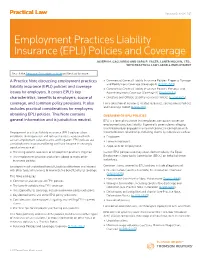 Employment Practices Liability Insurance (EPLI) Policies and Coverage