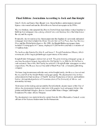 Final Edition: Journalism According to Jack and Jim Knight