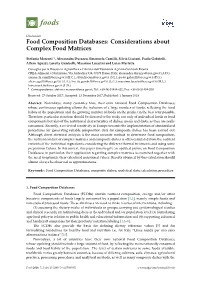 Food Composition Databases: Considerations About Complex Food Matrices