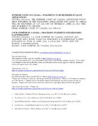 Judgments to Be Rendered in Leave Applications Ottawa, 2012-04-23