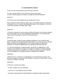 LE CODE MONTPELLIERAIN Code Tiré Du Site
