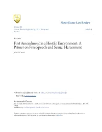 First Amendment in a Hostile Environment: a Primer on Free Speech and Sexual Harassment Jules B