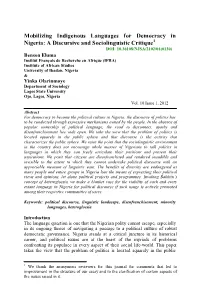 Mobilizing Indigenous Languages for Democracy in Nigeria: a Discursive