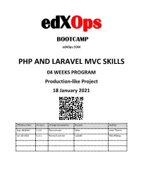 PHP and LARAVEL MVC SKILLS 04 WEEKS PROGRAM Production-Like Project 18 January 2021