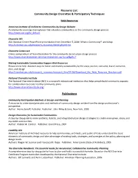 Resource List: Community Design Charrettes & Participatory