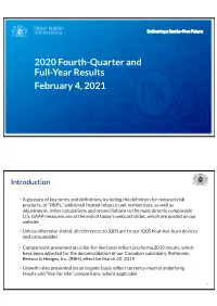 2020 Fourth-Quarter and Full-Year Results February 4, 2021