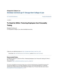 To Cloak the Within: Protecting Employees from Personality Testing