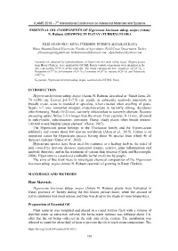 ESSENTIAL OIL COMPONENTS of Hypericum Hircinum Subsp. Majus (Aiton) UNDER the PATRONAGE OF: N