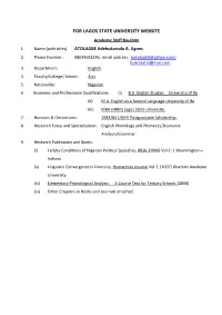 FOR LAGOS STATE UNIVERSITY WEBSITE Academic Staff Bio‐Data 1