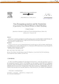 Non-Desarguian Geometries and the Foundations of Geometry from David Hilbert to Ruth Moufang