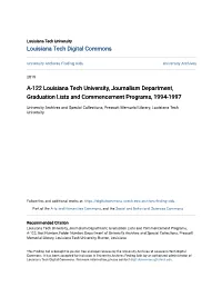 A-122 Louisiana Tech University, Journalism Department, Graduation Lists and Commencement Programs, 1994-1997