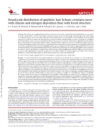 Broad-Scale Distribution of Epiphytic Hair Lichens Correlates More with Climate and Nitrogen Deposition Than with Forest Structure P.-A