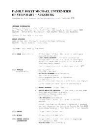 FAMILY SHEET MICHAEL UNTERMEIER of STEINHART + AUGSBURG Compiled by Rolf Hofmann ( Harburgproject@Aol.Com ) VERSION 09