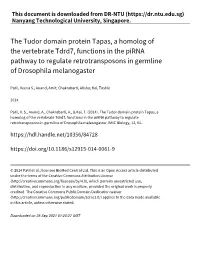 The Tudor Domain Protein Tapas, a Homolog of the Vertebrate Tdrd7, Functions in the Pirna Pathway to Regulate Retrotransposons in Germline of Drosophila Melanogaster