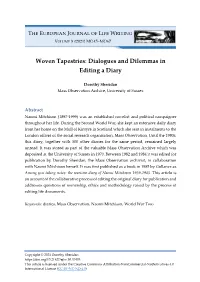 Woven Tapestries: Dialogues and Dilemmas in Editing a Diary