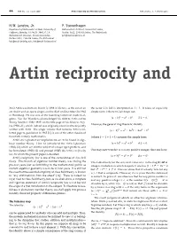 Artin Reciprocity and Mersenne Primes H.W
