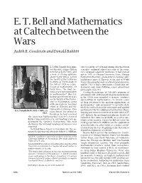 E. T. Bell and Mathematics at Caltech Between the Wars Judith R