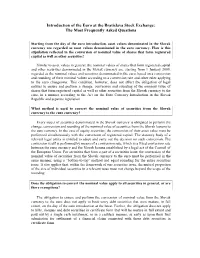 Introduction of the Euro at the Bratislava Stock Exchange: the Most Frequently Asked Questions
