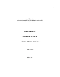 MTHE/MATH 332 Introduction to Control