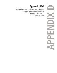 Appendix D-2 Potential for Special-Status Plant Species to Occur Within the Project Site, Envicom Corporation, (March 2015)