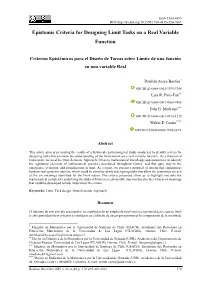 Epistemic Criteria for Designing Limit Tasks on a Real Variable Function