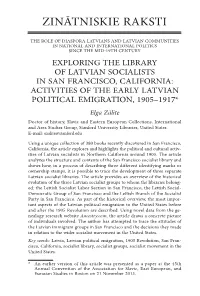 Exploring the Library of Latvian Socialists in San Francisco, California: Activities of the Early Latvian Political